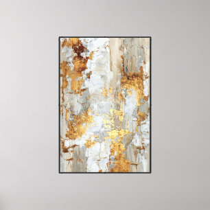 Gold & Beige mit grauen Strichen – Abstrakte Kunst Leinwanddruck
