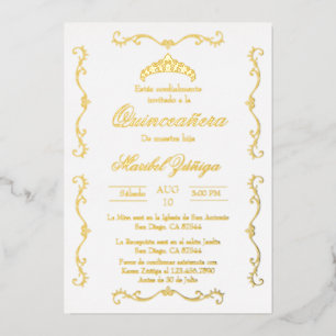Gold beige mit Kranz Quinceanera-Einladung Folie I Folieneinladung