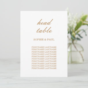 Gold Beige Schrift Sitzplan Kopf Tischkarte