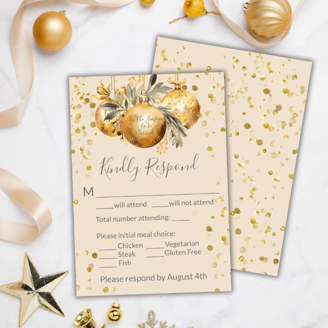 Gold Beige Weihnachtsfeier RSVP Karte (Von Creator hochgeladen)