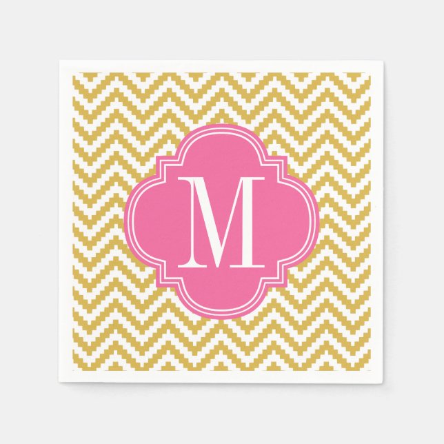 Gold Beige Zickzack Aztec Tribal Personalisiert Serviette (Vorderseite)
