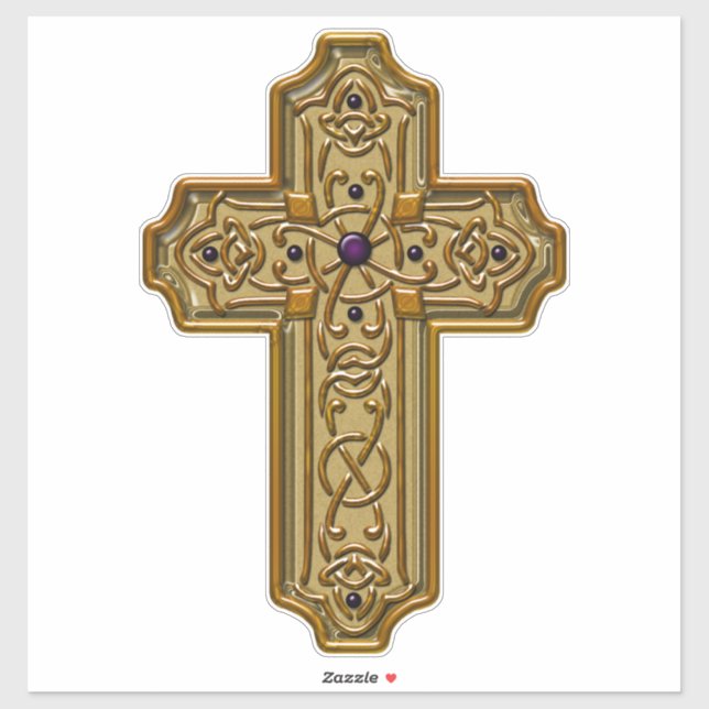 Gold Bejeweled Celtic Style Cross  Aufkleber (Blatt)