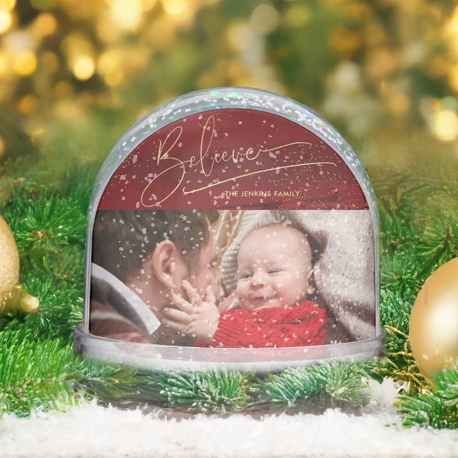 Gold Believe Calligraphy, Photo Snow Globe Schneekugeln (Von Creator hochgeladen)