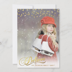 Gold BELIEVE Imitate Glitzer Confetti Holiday Foto Feiertagskarte