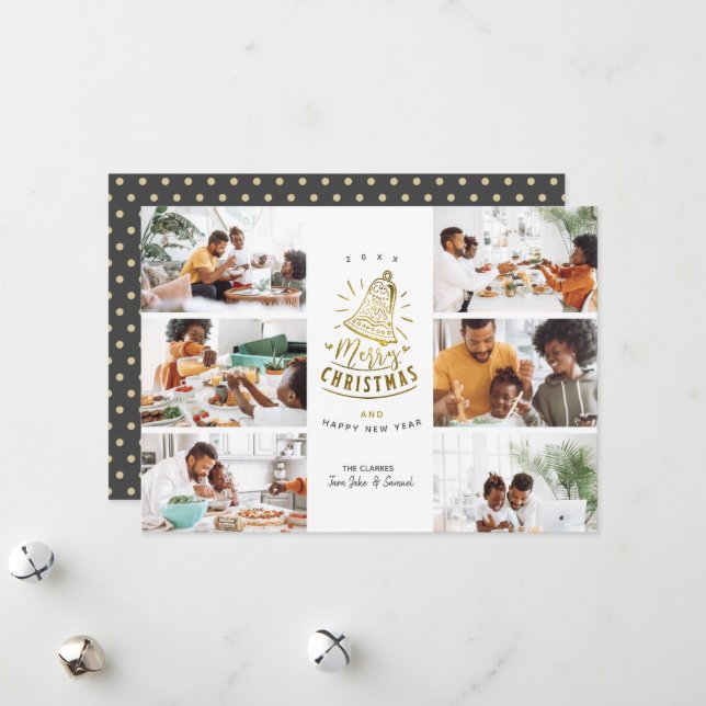 Gold Bell Frohe Weihnachten 6 Foto Collage (Vorderseite/Rückseite Beispiel)