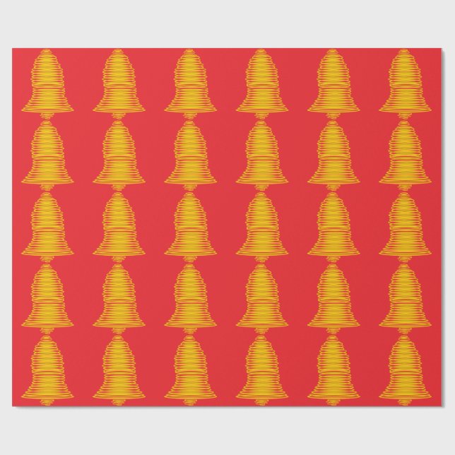 Gold Bell Red Wrapping Paper Geschenkpapier (Flach)