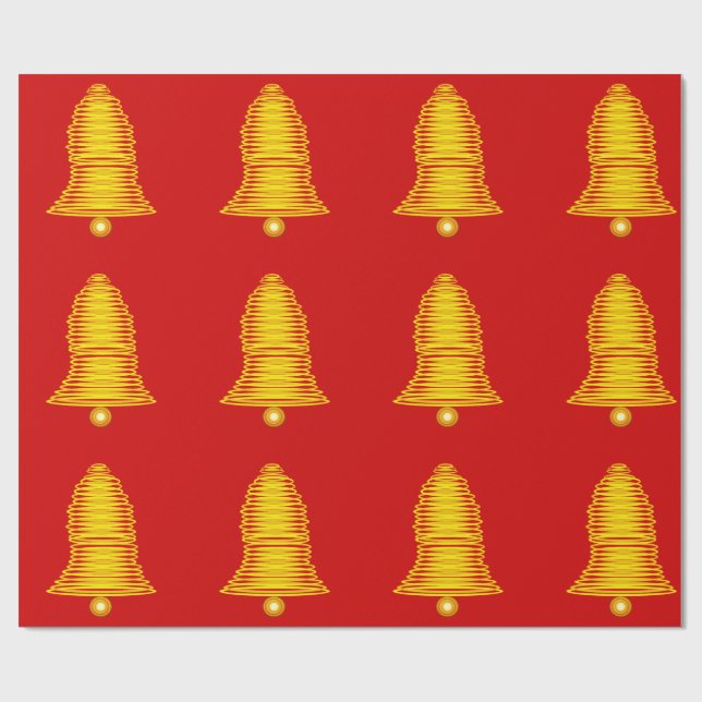 Gold Bells on Red Wrapping Paper Geschenkpapier (Flach)