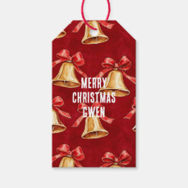 Gold Bells Red Ribbon Weihnachten Geschenkanhänger