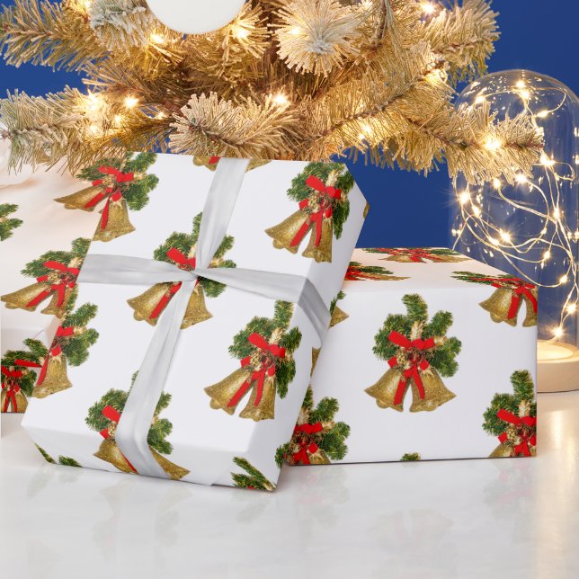 Gold Bells Retro Weihnachtswrapping Paper Geschenkpapier (Feiertage)