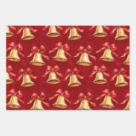 Gold Bells Santa Poinsettia Blume Weihnachten Geschenkpapier Set