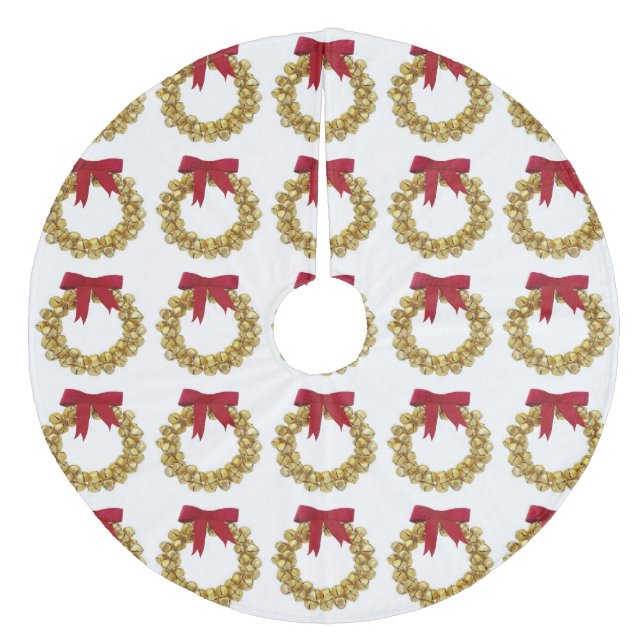 Gold Bells Wreath Tree Skirt Fleece Weihnachtsbaumdecke (Vorderseite)