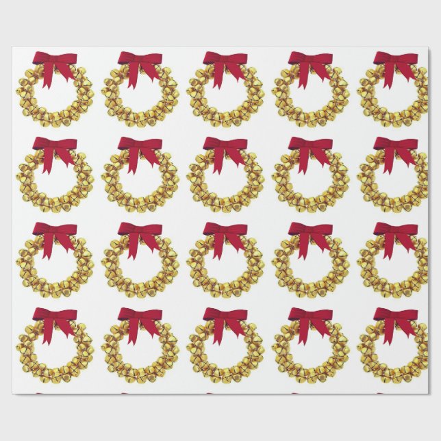 Gold Bells Wreath Wrapping Paper Geschenkpapier (Flach)