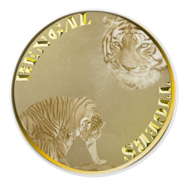 Gold Bengalische Tigermünze Keramikknauf (Vorderseite)
