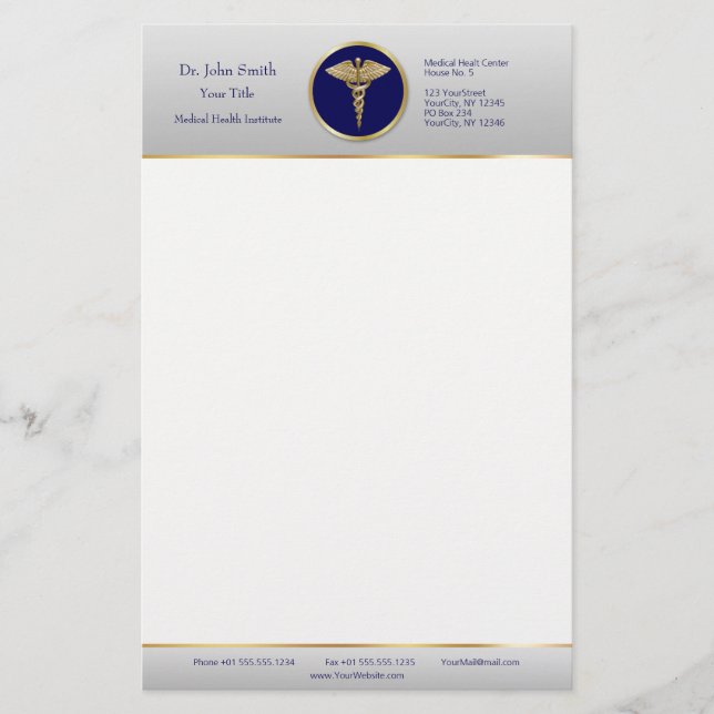 Gold Beruflich Blue Medical Caduceus Briefpapier (Vorderseite)