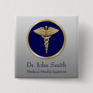 Gold Beruflich Caduceus Blue Medical Button