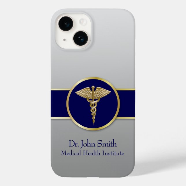Gold Beruflich Caduceus Medical Blue Case-Mate iPhone Hülle (Rückseite)
