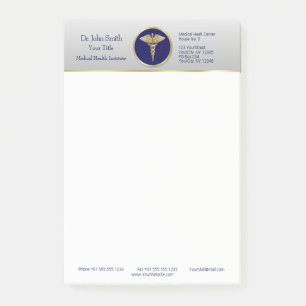 Gold Beruflich Medical Blue Caduceus Post-it Klebezettel