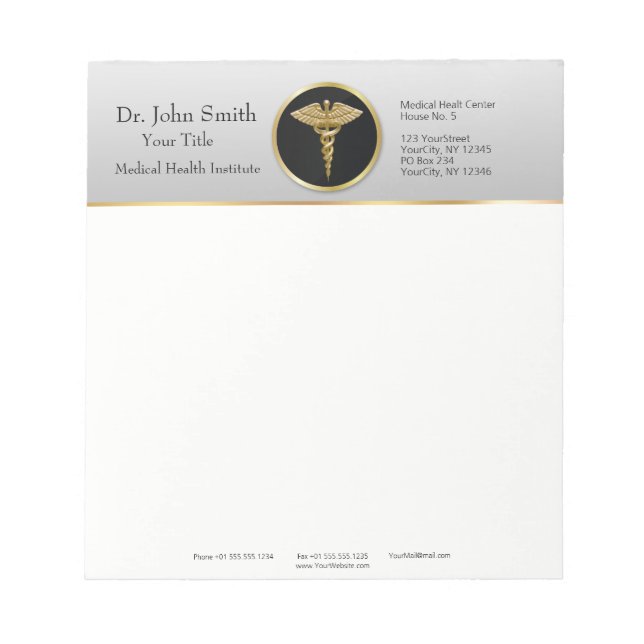 Gold Berufliche Medizin Caduceus - Notepad Notizblock (Vorderseite)