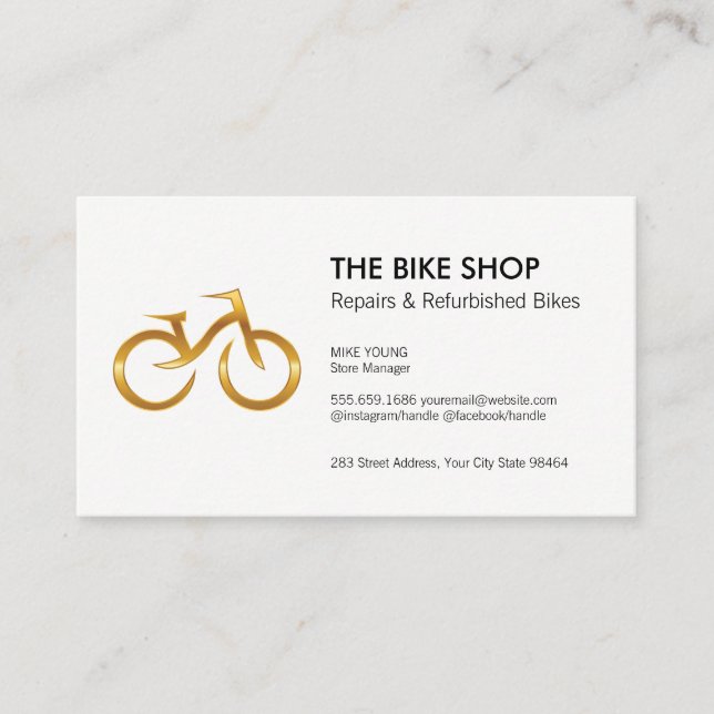 Gold Bicycle Logo | Reparaturgeschäft Terminkarte (Vorderseite)