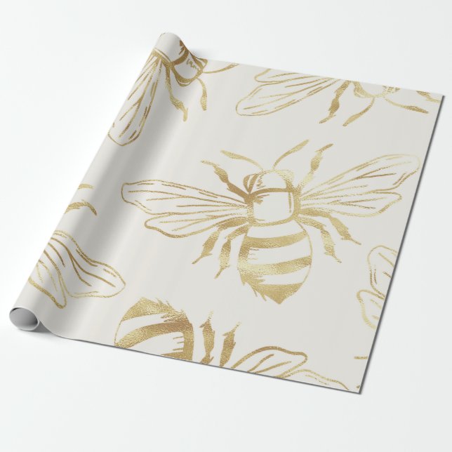 Gold Bienendesign auf Creme Background. Geschenkpapier (Ungerollt)