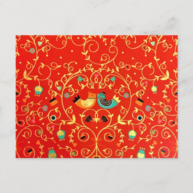 Gold Bird Couple Robin One I Liebe Weihnachten Postkarte (Vorderseite)