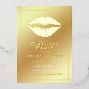 Gold Birthday Kiss Lips Einladung