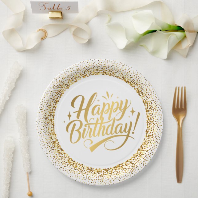 Gold Birthday Round Paper Plate Pappteller (Hochzeit)