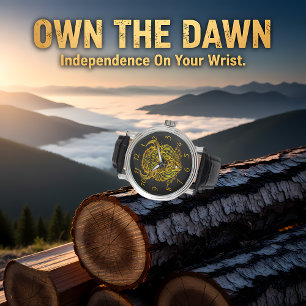 Gold Bison Buffalo Artwork mit aufwändigem Design Armbanduhr