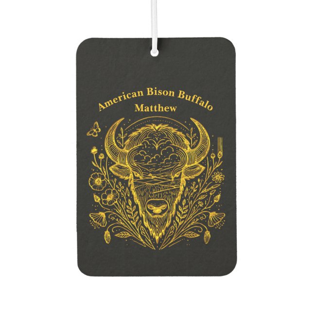 Gold Bison Illustration umgeben von Natur Autolufterfrischer (Vorderseite)