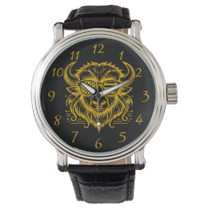 Gold Bison in Sonnenbrillen Illustration Armbanduhr