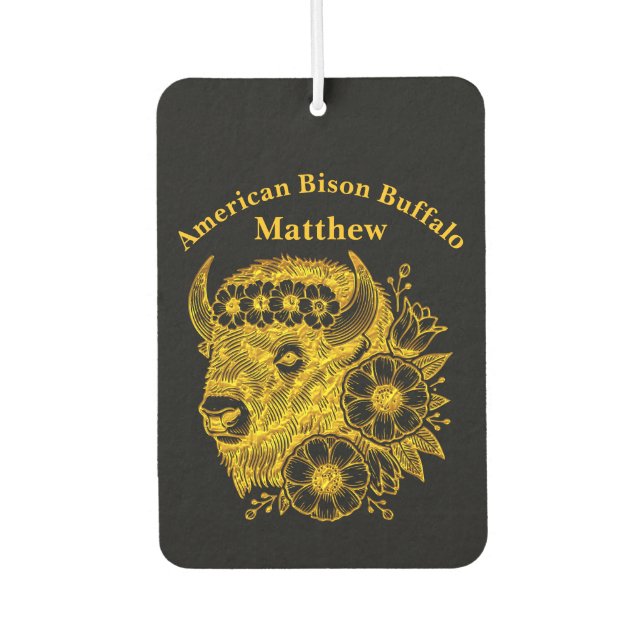 Gold-Bison mit Blume und Foliage Autolufterfrischer (Vorderseite)