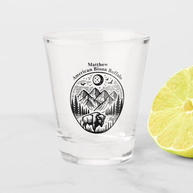 Gold Bison Roaming unter einem Mondlicht Schnapsglas (Vorderseite)