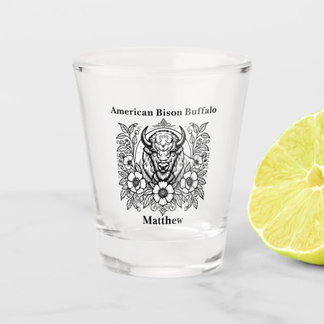 Gold Bison unter den Blume Schnapsglas (Vorderseite)