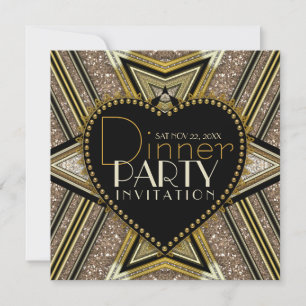 Gold Black 1920 Art Deco Dinner Party Einladungen