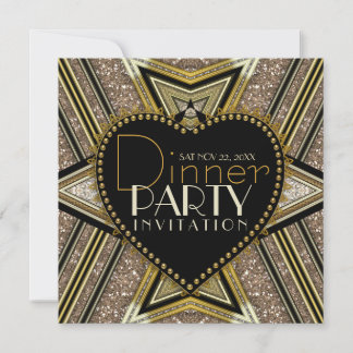 Gold Black 1920 Art Deco Dinner Party Einladungen