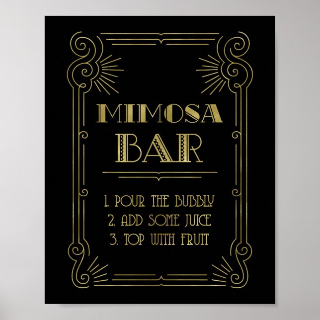 Gold Black 1920er Jahre Art Deco Mimosa Bar Sign W Poster (Vorne)
