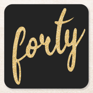 Gold Black 40 Birthday Party Glitzer "40" Rechteckiger Pappuntersetzer