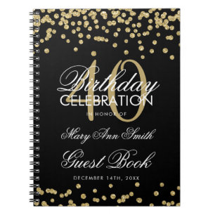 Gold Black 40. Geburtstag Gästebuch Confetti Notizblock