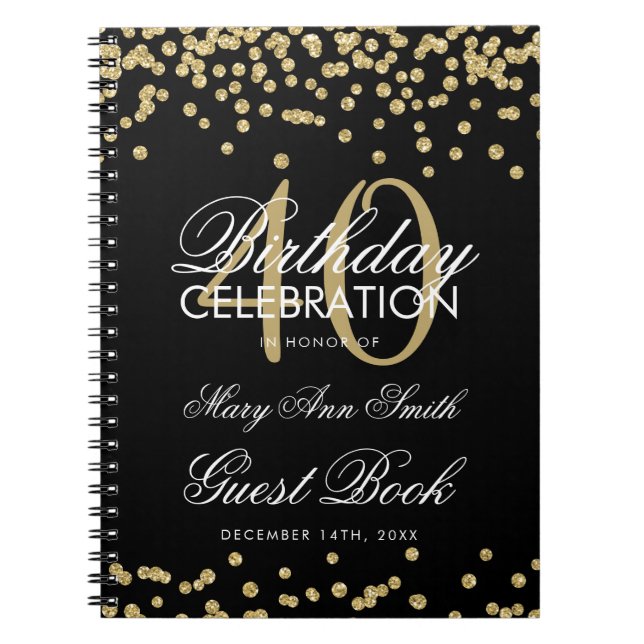 Gold Black 40. Geburtstag Gästebuch Confetti Notizblock (Vorderseite)