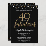 Gold Black 40 und fabelhafte Überraschung Geburtst Einladung<br><div class="desc">"40 und Fabulous",  was ein Meilenstein Geburtstag. Personalisieren Sie diese schicke Überraschung Einladung mit Gold,  weißen Konfetti auf schwarz. Inklusive aller Party-Details für die Gäste,  finden Sie die passenden Party aus dieser Kollektion. 

*Goldeffekt ist eine gedruckte Grafik</div>