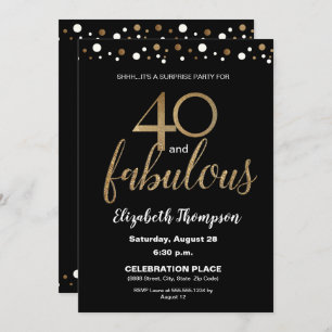 Gold Black 40 und fabelhafte Überraschung Geburtst Einladung