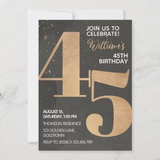 Gold Black 45. Geburtstag Einladung