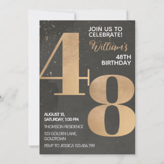 Gold Black 48. Geburtstag Einladung