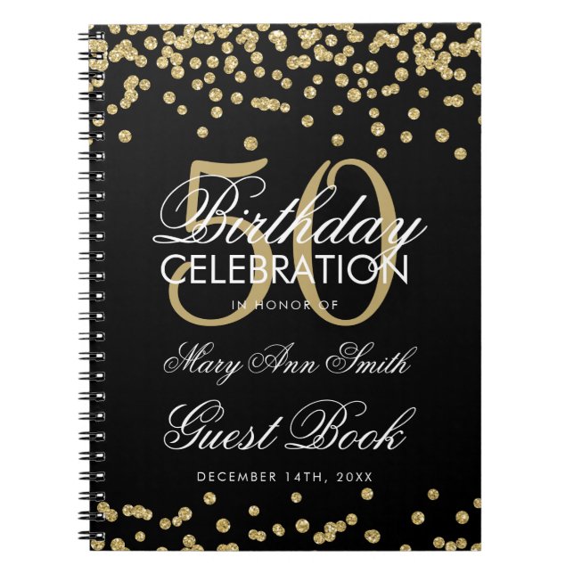 Gold Black 50. Geburtstag Gästebuch Confetti Notizblock (Vorderseite)