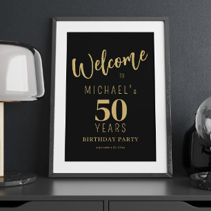 Gold Black 50 Jahre Geburtstagsparty Begrüßungszei Poster