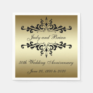 Gold Black 50. Wedding Anniversary Paper Napkins Serviette