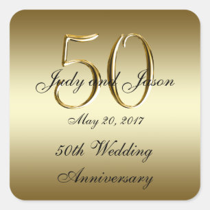 Gold Black 50. Wedding Anniversary Square Sticker