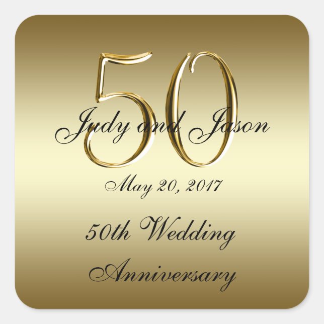 Gold Black 50. Wedding Anniversary Square Sticker (Vorderseite)