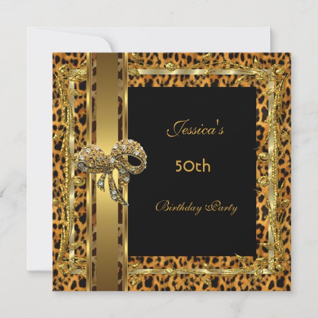 Gold Black 50th Birthday Animal Wild Elegant 5 Einladung (Vorderseite)