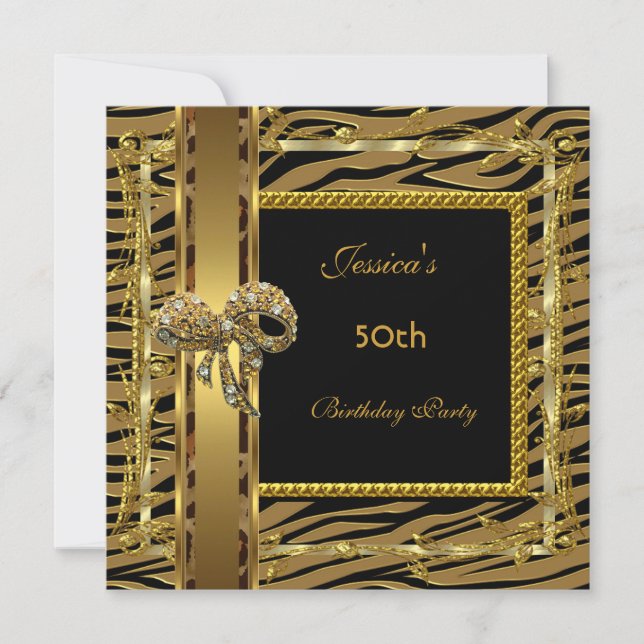 Gold Black 50th Birthday Animal Wild Elegant 6 Einladung (Vorderseite)